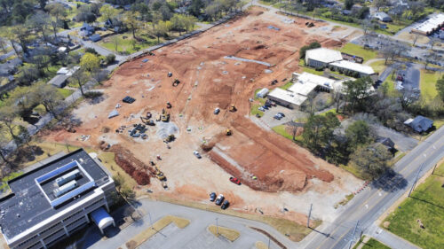 Drone footage of West Village under construction